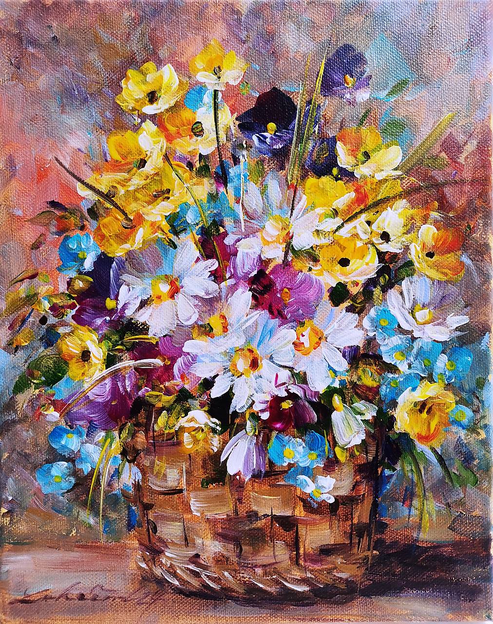 Pestrá kytička v košíku