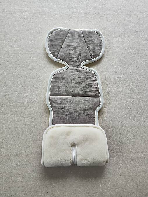 Detský textil - VLNIENKA Vložka proti poteniu do autosedačky univerzálna 9/18/25 kg100% Merino Top Super wash Natural Mušelín Grey - 16667391_