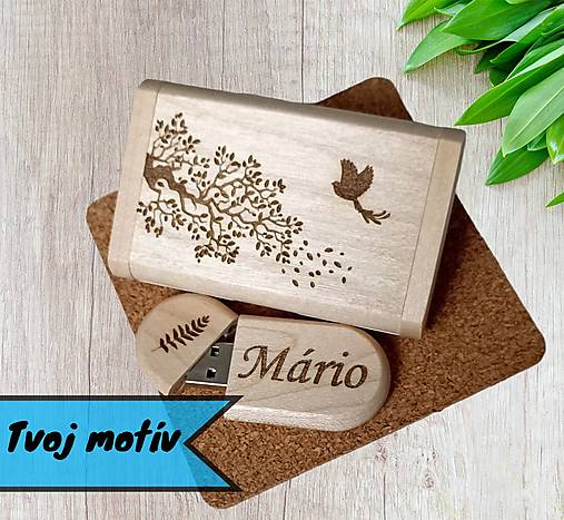 Papiernictvo - USB kľúč drevený 32 GB + krabička - s vlastným motívom - 16668489_
