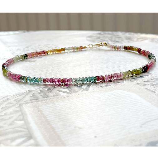 Multicolour Tourmaline AAA Rondelle Necklace AG925 Gold Plated / Náhrdelník turmalín rondelky, pozlátený AG925 E005