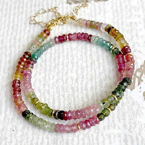 Multicolour Tourmaline AAA Rondelle Necklace AG925 Gold Plated / Náhrdelník turmalín rondelky, pozlátený AG925 E005