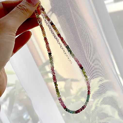 Multicolour Tourmaline AAA Rondelle Necklace AG925 Gold Plated / Náhrdelník turmalín rondelky, pozlátený AG925 E005