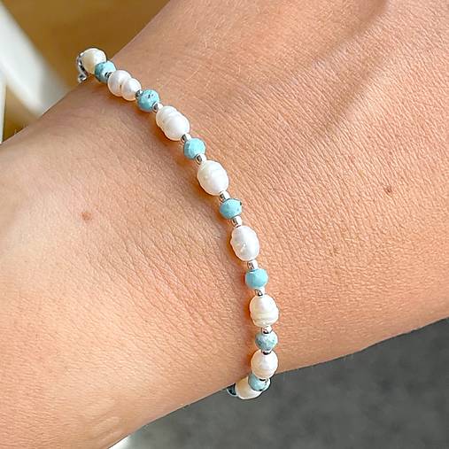 Larimar and Pearls Bracelet AG925 / Náramok perly, larimar AG925 E036