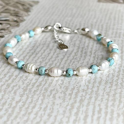 Larimar and Pearls Bracelet AG925 / Náramok perly, larimar AG925 E036