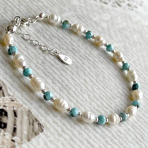 Larimar and Pearls Bracelet AG925 / Náramok perly, larimar AG925 E036