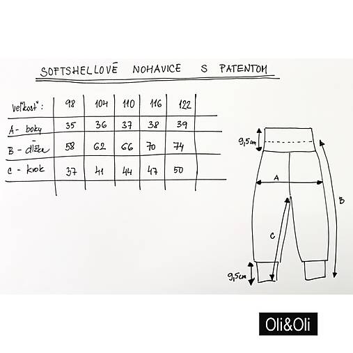 Softshellové nohavice s patentom veľkosť 86