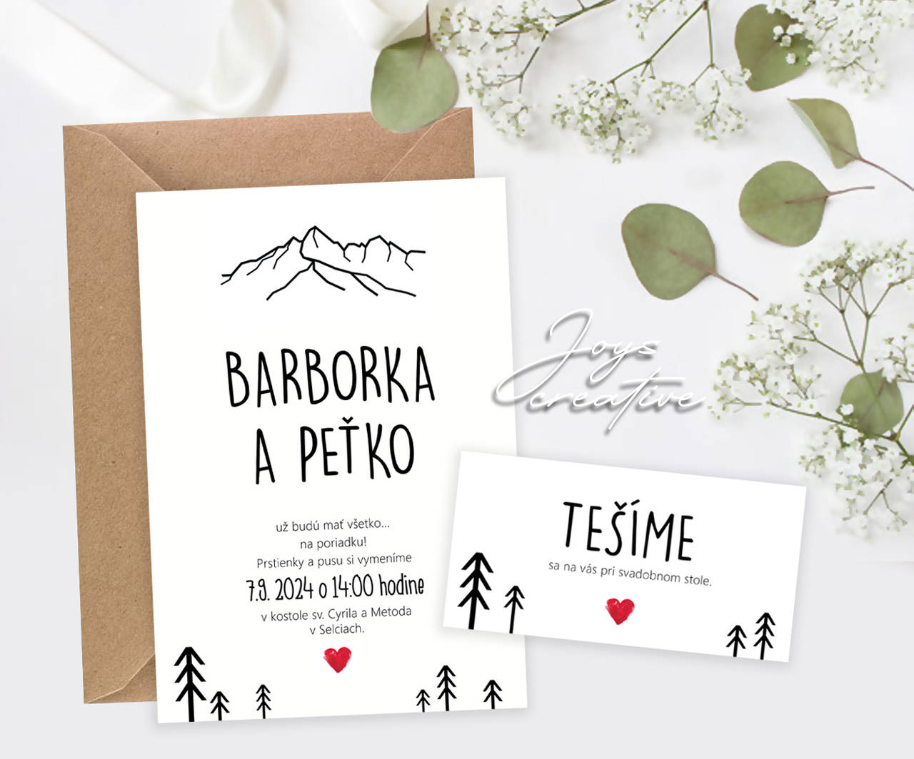 Jednoduché svadobné oznámenie s Tatrami, horami