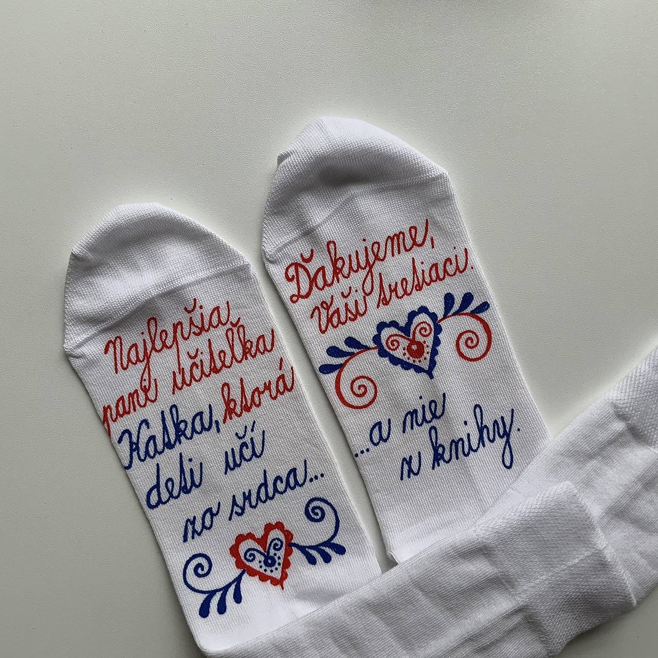 Maľované ponožky pre PANI UČITEĽKU (folk biele )