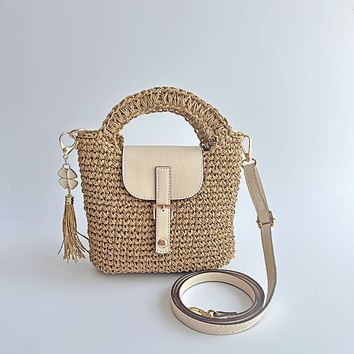 Kabelky - Crossbody háčkovaná kabelka-rafia - 16681413_