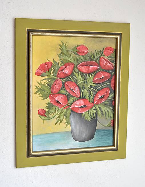 Obrazy - Maľovaný obraz - Kytica vlčích makov - 16683554_