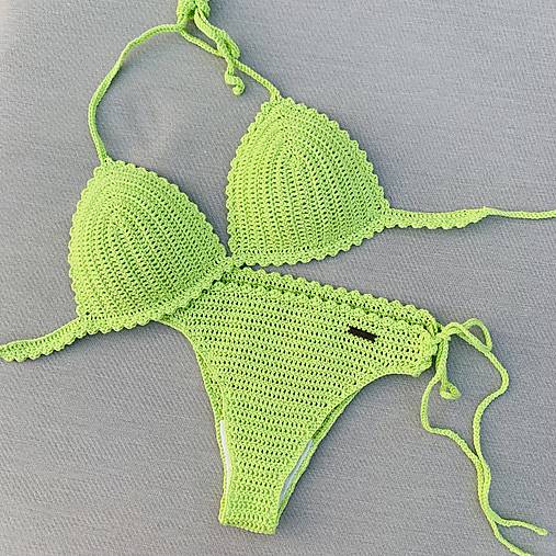 Plavky - Háčkované plavky jasne jabĺčkovozelené - 16683745_