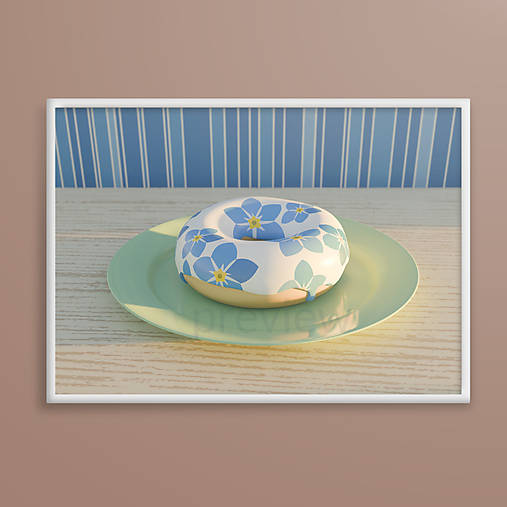 Grafika - Donut pri západe slnka floral - grafika (nezábudky) - 16683392_