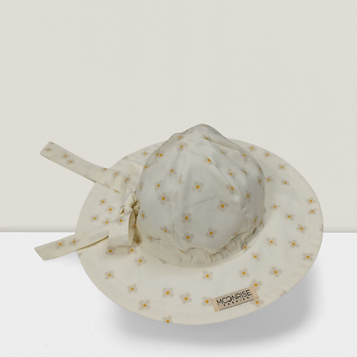 Detské čiapky - Detský klobúk s mašlou - beige flowers - 16684397_