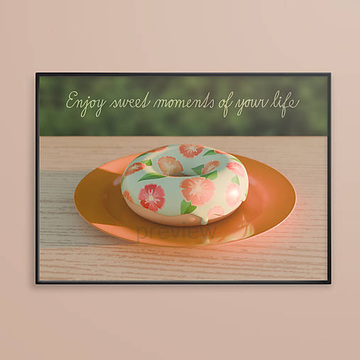 Grafika - Donut pri západe slnka floral with leaves - grafika - 16684609_