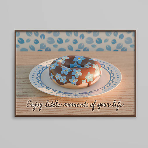 Grafika - Donut pri západe slnka floral with petals - grafika (nezábudky) - 16686190_