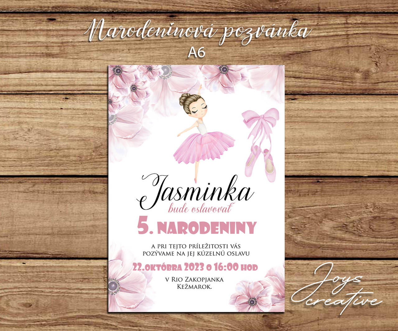 Pozvánka na narodeniny s baletkou, detská pozvánka (dizajn 1)