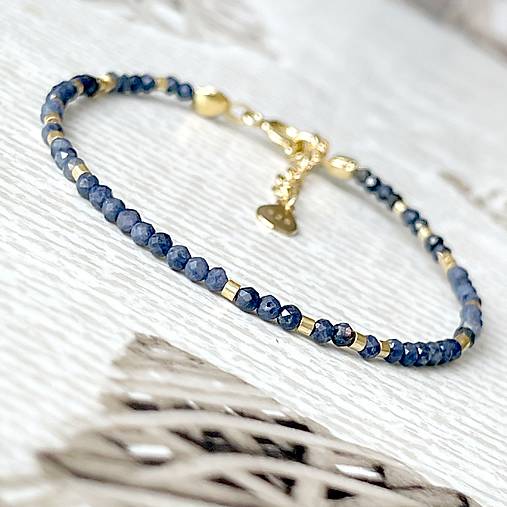 Faceted Sapphire Dainty Bracelet AG925 Gold Plated / Náramok zafír rondelky, pozlátený AG925 E035