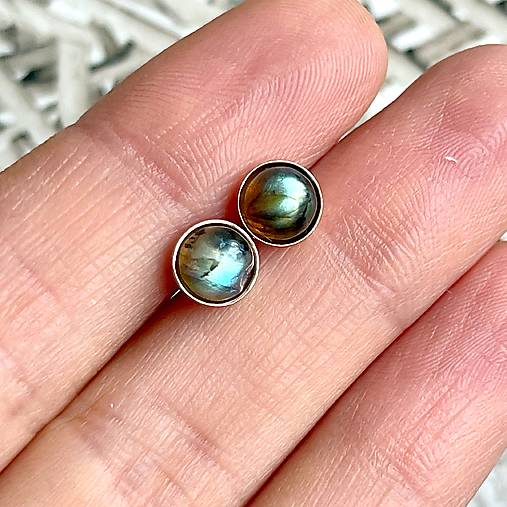 Náušnice - Labradorite AG925 Rose Gold Plated Stud Earrings / Náušnice s labradoritom AG925 pozlatené E073 - 16693362_