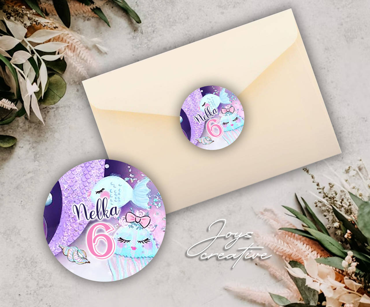 okrúhla nálepka na výslužky, obálky morská panna 40mm