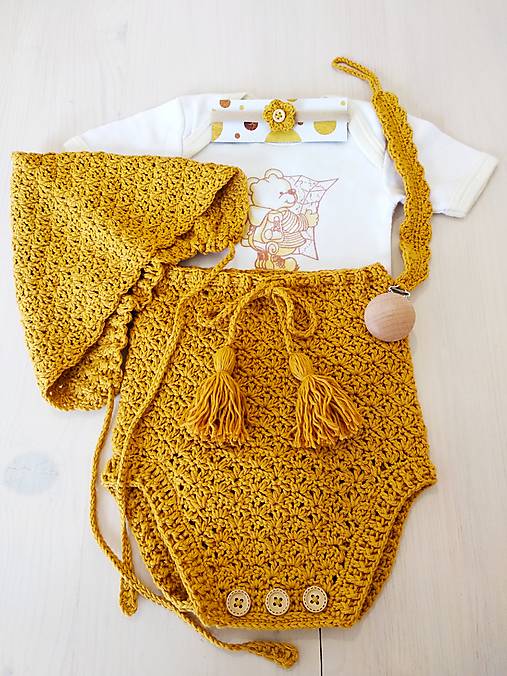 Detské súpravy - Boho setík v horčicovej 100% Cotton - 16695704_