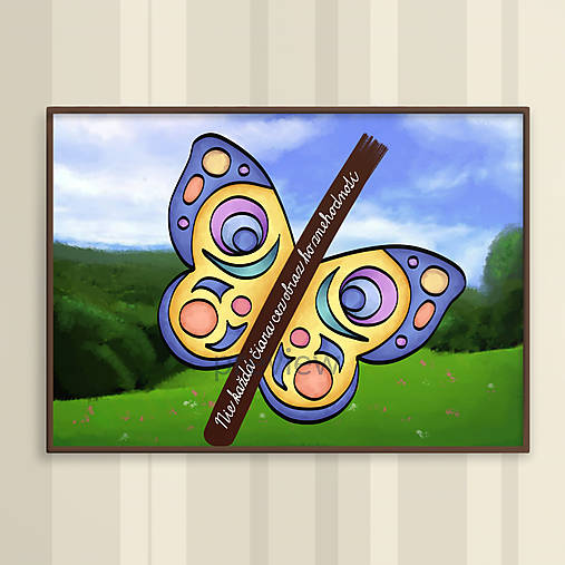 Grafika - Čiara cez obraz - na dekoráciu a zamyslenie sa (motív motýľ) (pestrý) - 16695529_