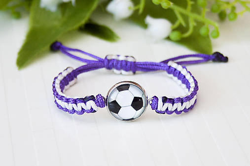Detské doplnky - Šnúrkový náramok detský - Football fialový/biely - 16697274_