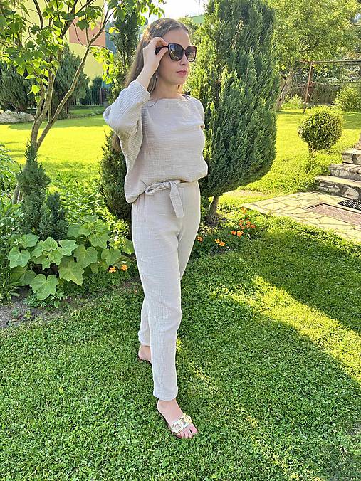 Topy, tričká, tielka - Mušelinový dlhý set - 16697666_