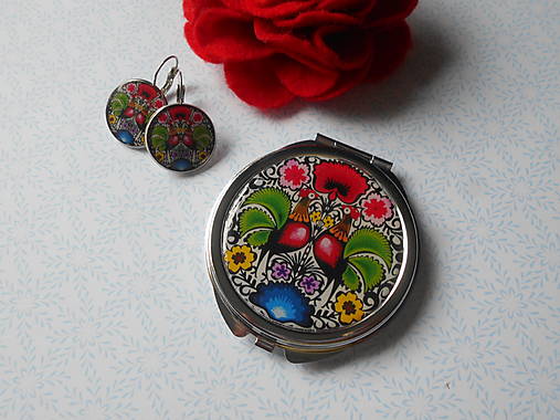 Zrkadielka - Folklórne kohútiky (zrkadielko + náušničky) - 16702844_