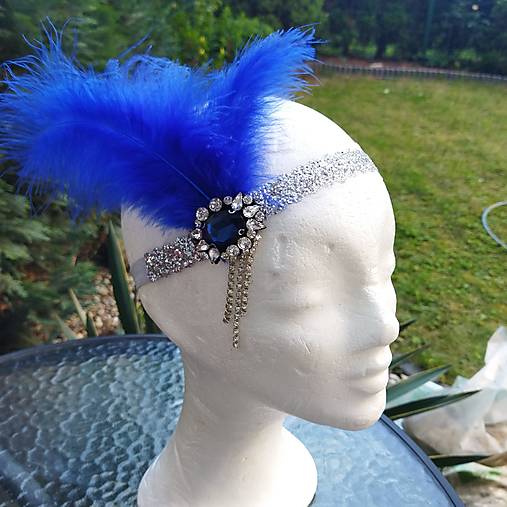 Čiapky, čelenky, klobúky - Great Gatsby Royal Blue Luxury ... čelenka - 16703915_