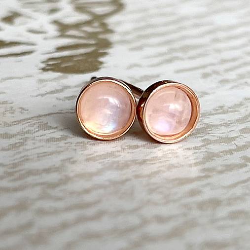 Moonstone Ag925 Rose Gold Plated Stud Earrings / Náušnice s mesačnými kameňmi AG925 pozlátené E041a