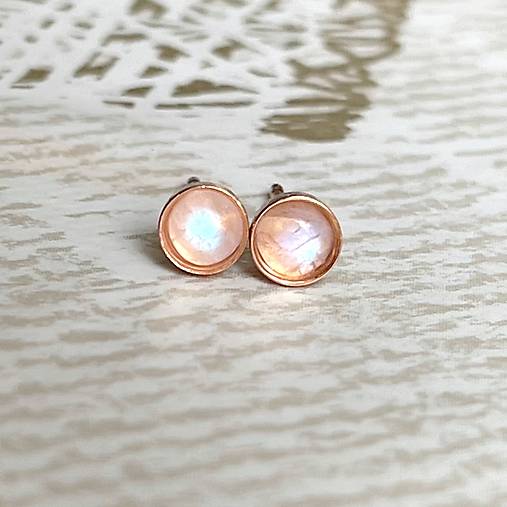 Moonstone Ag925 Rose Gold Plated Stud Earrings / Náušnice s mesačnými kameňmi AG925 pozlátené E041b