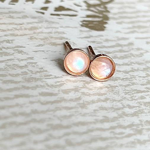 Moonstone Ag925 Rose Gold Plated Stud Earrings / Náušnice s mesačnými kameňmi AG925 pozlátené E041b