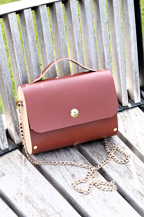 Kabelky - Dámska kožená kabelky WOOD BAG_koňak - 16705488_