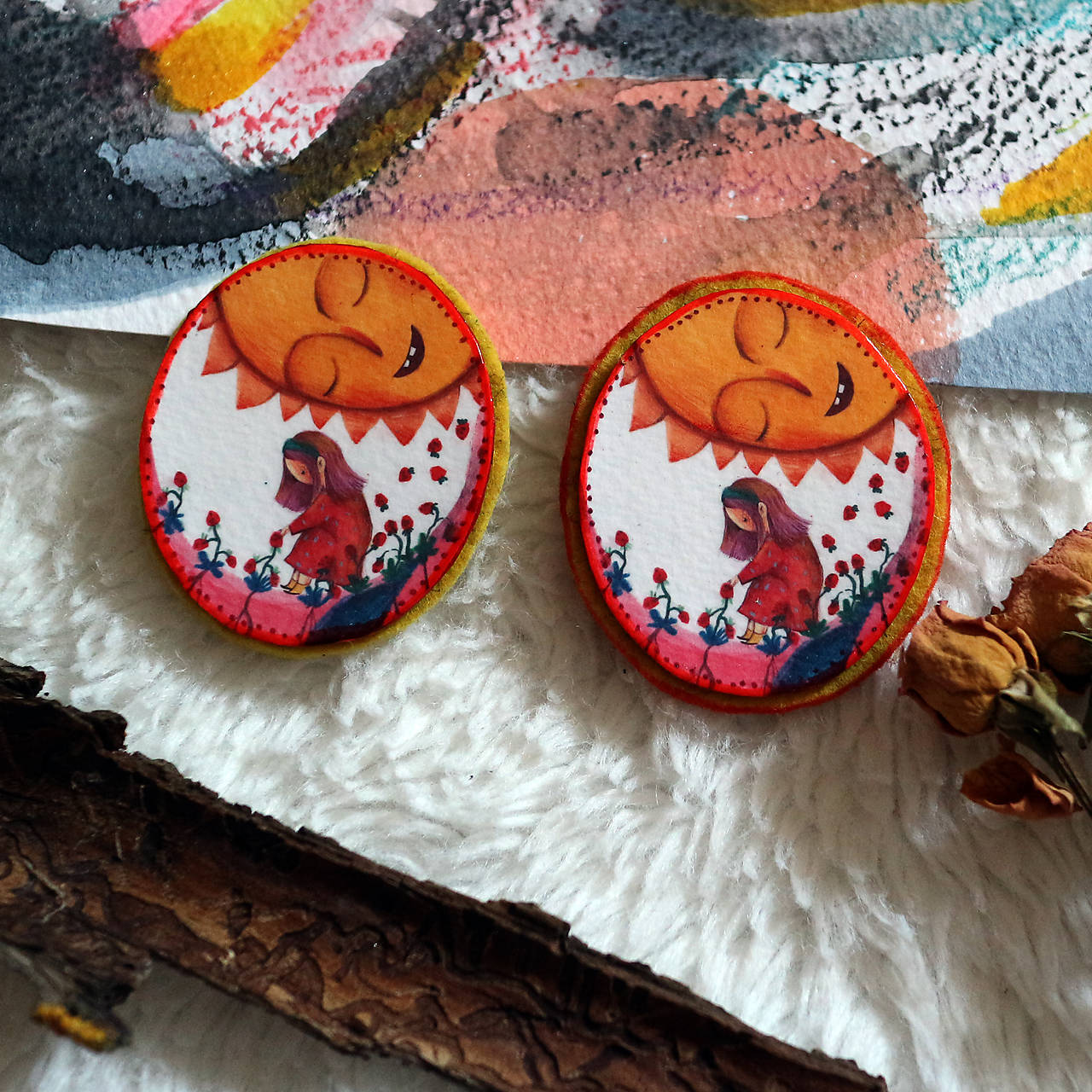 Slniečko, jahodku si dáš/ mixed media brošňa