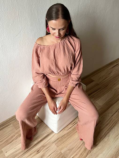 Topy, tričká, tielka - Mušelinový dlhý set - Andrea - 16706517_