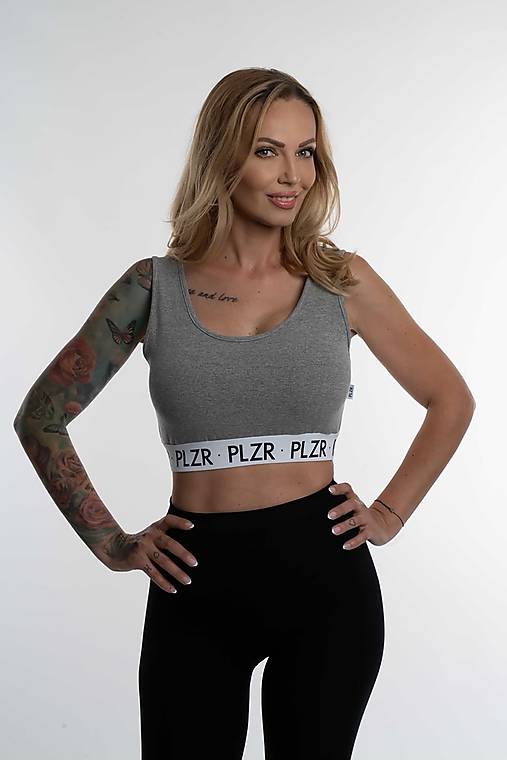 Topy, tričká, tielka - Dámsky Crop top šedý - 16708224_