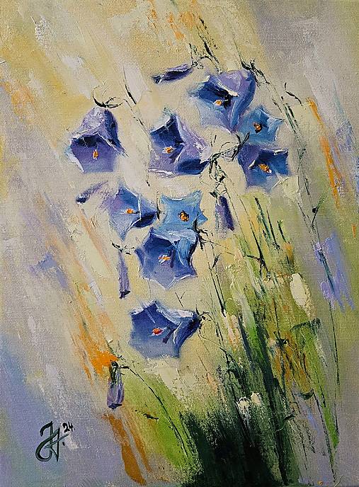 Obrazy - Obraz "Zvončeky" - olejomaľba, plátno, 30x40 cm - 16708179_