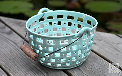 Nádoby - Keramický košík, tyrkysový - 16710074_