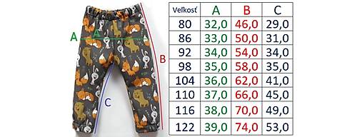 Softshellové nohavice veľkosť 98