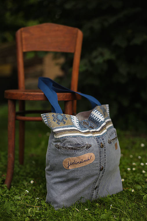 Nákupné tašky - UPCY taška z košele denim - 16713188_