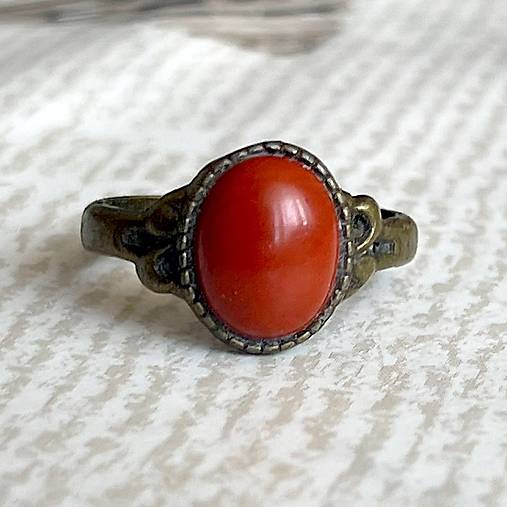 ZĽAVA 5% Simple Mini Bronze Red Jasper Ring / Jemný bronzový prsteň s jaspisom E035