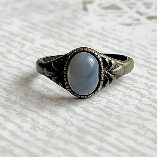 Simple Mini Bronze Grey Agate Ring / Jemný bronzový prsteň s achátom E041