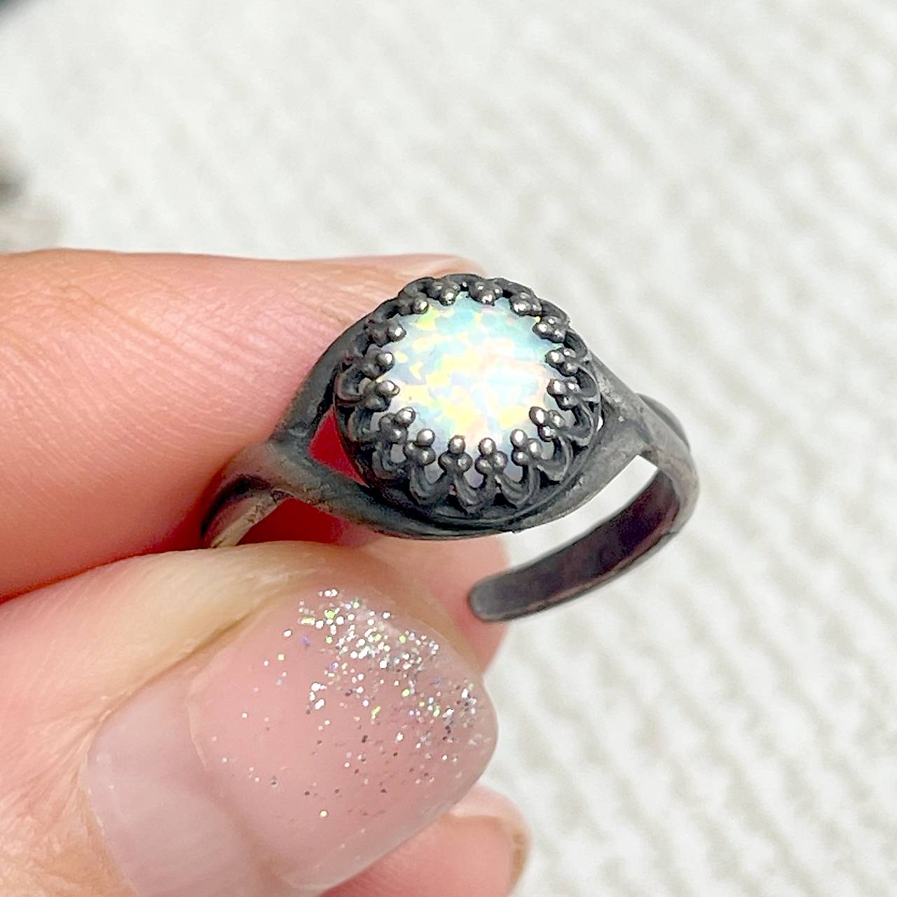 ZĽAVA 20% Lab Opal Filigree Silver Ag925 Ring / Strieborný prsteň s laboratórnym opálom E041
