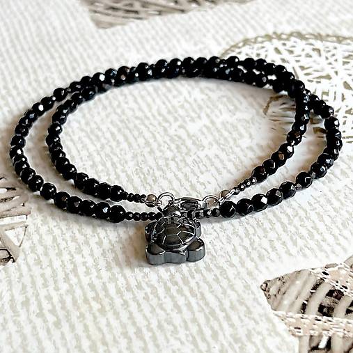 Onyx Turtle Stainless Steel Necklace / Náhrdelník ónyx, korytnačka, oceľ E027