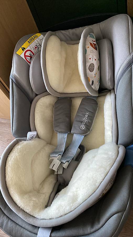 Detský textil - Vlnienka podložka do autosedačky Cybex Aton 5 100% Merino top super wash Natural Zvieratká na smotanovej  - 16717277_