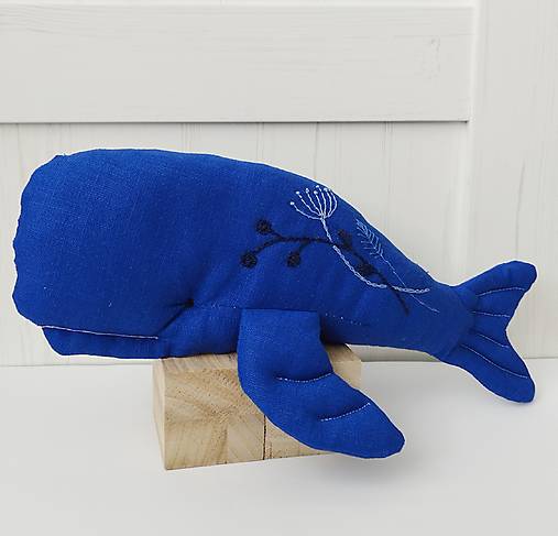 Hračky - Ľanová veľryba (tmavomodrá) - 16718566_