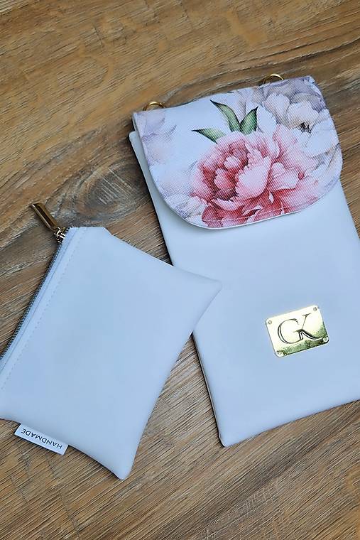 Kabelky - Minibag na mobil biely s kvetom - 16721754_