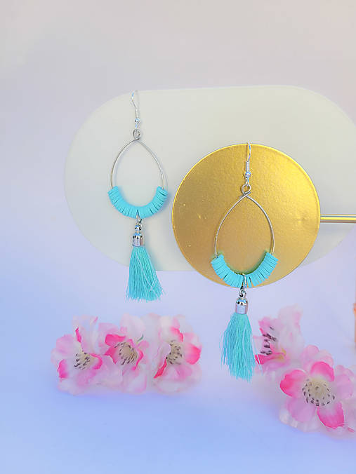 Náušnice - Letné visiace náušnice z polymérovej hmoty (Tyrkysová) - 16720694_