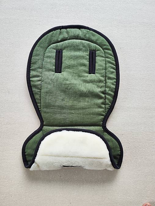 Detský textil - Podložka do kočíka ROAN  100% ovčie rúno MERINO TOP SUPER WASH Natural 100% ľan Forest Green - 16723092_