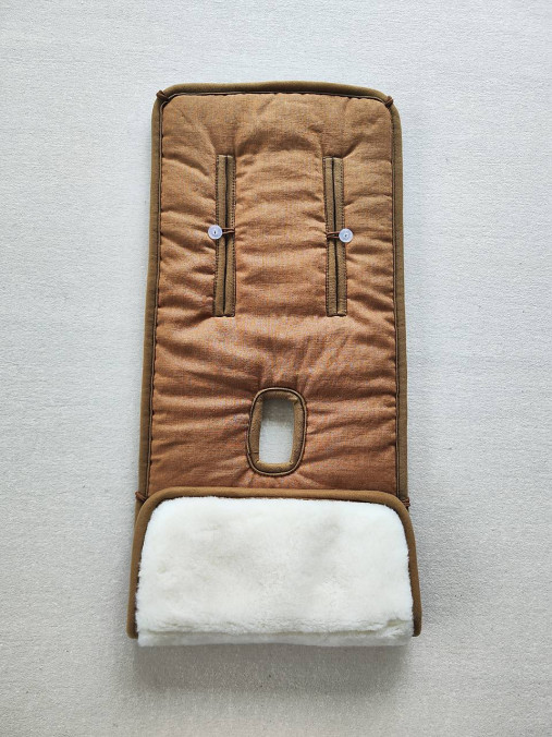 Detský textil - VLNIENKA podložka do kočíka THULE Chariot 100% MERINO TOP Natural 100% ľan Mustard - 16723095_